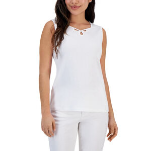 Karen Scott Petite White 100% Cotton Sweetheart Keyhole Tank Top NWT